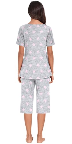 Anyally Women's Pajama Set Plus Size Short Sleeve Top and Pants 2 Piece Lounge Sets Summer Ladies Pjs Sets4