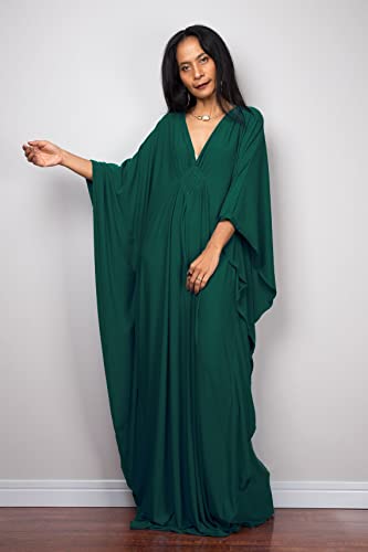 Image of RanRui Caftans for Women Solid Color Chiffon Plus Size Kaftan Dresses Beach Cover Up V Neck Batwing Sleeve Caftans Loungewear