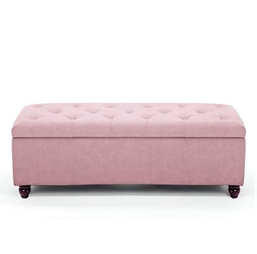Image of LEGACY OF COMFORT Captain 2 Seater Sofa Ottoman Bench with Storage Velvet Fabric Ottoman Bench for Living Room Bedroom & Entryways (Light Pink)