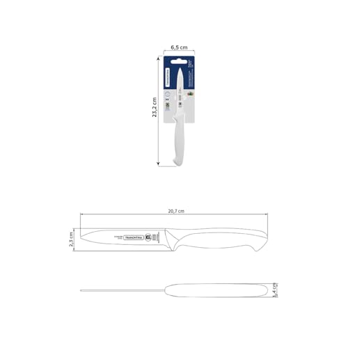 Image of TRAMONTINA Premium 4-Inch Vegetable & Fruit Knife | Heat-Treated Stainless Steel Blade | Ergonomic White Polypropylene Handle | Dishwasher Safe