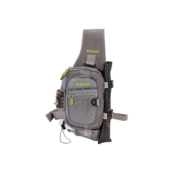 Allen Company Cedar Creek Fly Fishing Sling Pack - Fits up to 4 Tackle/Fly Boxes and Other Accessories - Gray and Lime/Olive