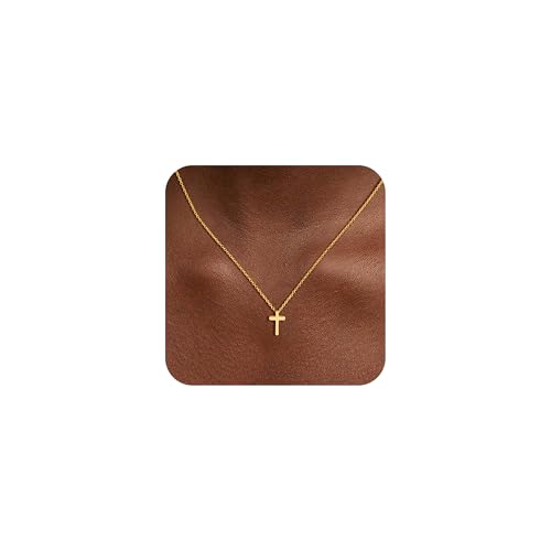 Maxcate Cross Gold Necklace for Women - Dainty 14K Gold Plated Cross Choker Pendant Necklaces Simple Tiny Cute Necklace Christian Baptism Religious Faith Jewelry Gift for Women