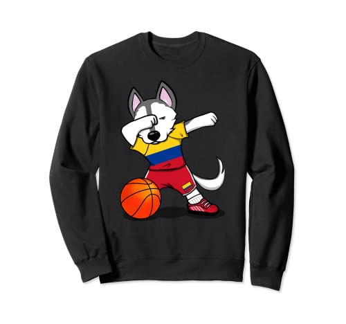 Dabbing Husky Colombia Basketball Fans Jersey Colombian Flag Sweatshirt, Black