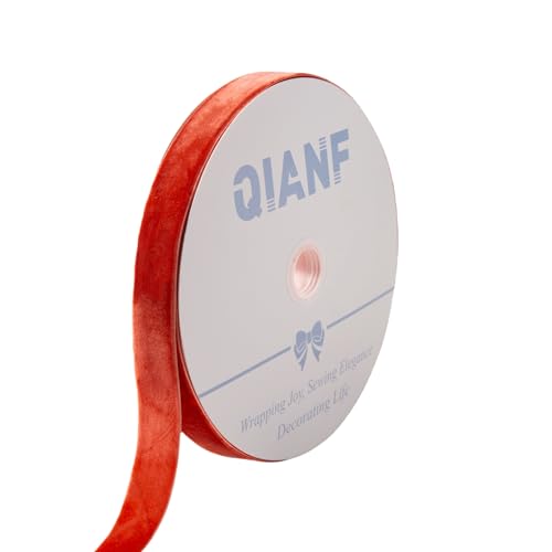 Image of QIANF Vintage Terracotta Velvet Ribbon Christmas Ribbon for Gift Wrapping Crafts Christmas Tree Ornaments Garland Decorations, 1 Inch X 25Yd