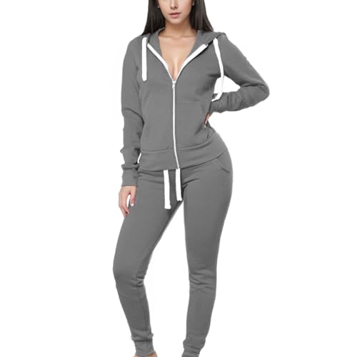 TUVEKE Womens Tracksuit 2 Piece Outfits Fall Zip Hoodie Jogging Sweatsuit Long Sleeve Casual Sweat Suits Size S to 2XL