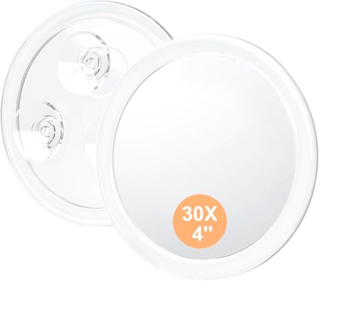 Auxmir Specchio Ingranditore 30X con 3 Ventose, Specchio Trucco 10CM, Specchio Cosmetico Adatto per Trucco Precisa, Depilare Sopracciglia, Pinzare, Eliminare Punti Neri, Ideale per Casa e Viaggio