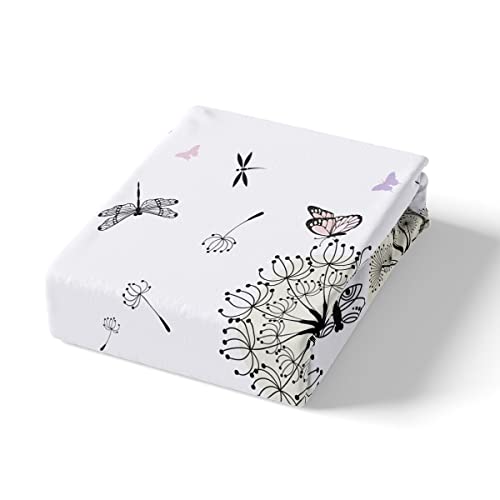 Castle Fairy Dragonfly Butterfly Duvet Cover Set King Size,Watercolor Dandelion Plant Comforter Cover With 2 Pillowcases,Nature Animals Bohemian White Chic Bedding Set For Adult Couple Room Decor thumb #4