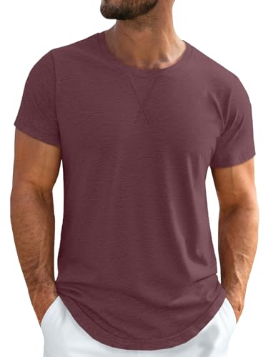Image of UNCLECAT Mens Short Sleeve T-Shirts Crew Neck Casual Shirt Summer Classic Basic Lightweight Fashion Tee Wine Red
