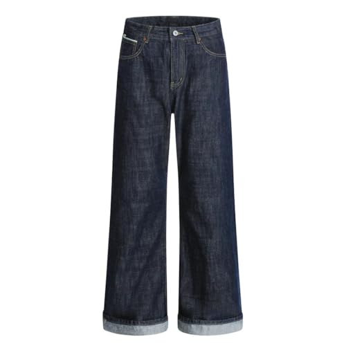 Men’s Washed Denim Jeans, Retro Street Style, Loose Fit, High Street, Wide Leg Casual Jeans
