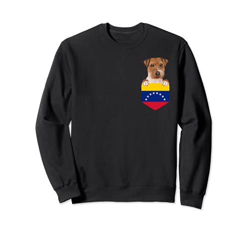 Venezuela Flag Russell Terrier Dog In Pocket Sweatshirt, Black