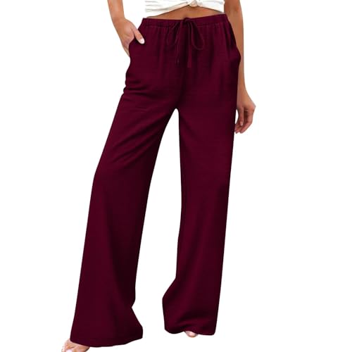 Tissu en lin noble pour ce pantalon à taille haute à la coupe fluide magistrale