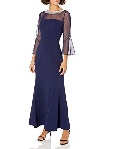 Image of Alex Evenings Women's Long Shift Dress with Illusion Neckline (Petite and Regular Sizes)