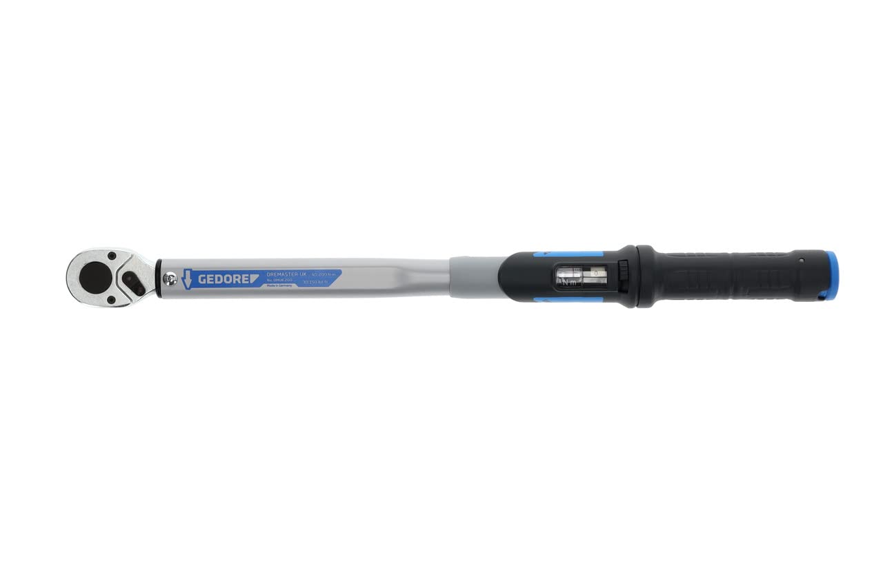GEDORE Dremaster Drehmomentschlüssel, 1/2 Zoll, 40-200 Nm, Mit Umschaltknarre, Stahlrohr, Silber/Schwarz/Blau