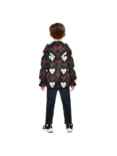 Diamond Grid Heart Love Girls Fleece Jacket Girls Fall Jacket Boys Coats Zip Up Hoodie Children Sherpa Warm Outerwear 2-10T4