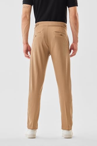 Image of SNITCH Men Chinos | Slim Fit Mid Rise Solid Pattern | Cotton Blend with Medium Stretch & Smooth Texture | Button & Zip Closure for Casual & Street Wear