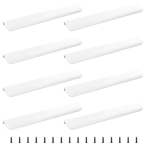 MOROBOR 8 Pack Finger Edge Pull, Curved Hidden Back Mount Door Handle Concealed Drawer Pulls Modern Style Drawer Handle for Cabinet Hardware Drawer Wardrobe, 300mm/white