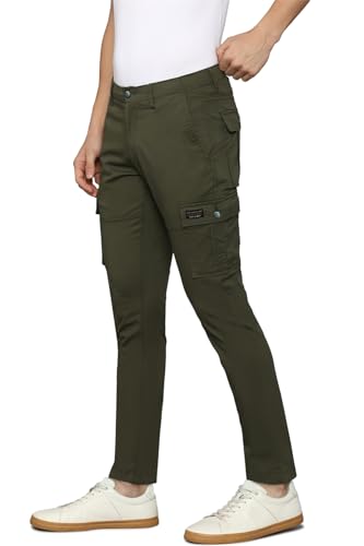 Image of Louis Philippe Men's Slim Fit Solid Cotton Blend Cargos