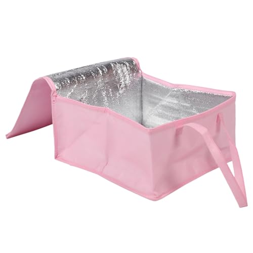 VINTORKY Bolsa Térmica para Pastel y Alimentos, 12 Pulgadas (40x40x22 Cm), Rosa, de Tela No Tejida con Aislamiento para Comida para Llevar, Bolsa Aislante Reutilizable para Picnic, Playa
