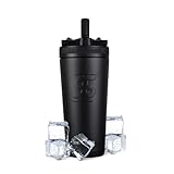 Ice Shaker Insulated Stainless Steel Sports Bottle | 26 oz, Black | Stays Cold for 30+ Hours | Flip Up Sport Straw | Odor-Free Bottle for Protein Shakes, Water, Intra-Workout
