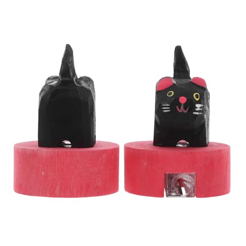 FUNNETOYU 2個木製かわいい小黒猫型筆削り器 手動コンパクト筆シャープナー 学生向け教室報酬 デスクペット 文房具パーティー景品