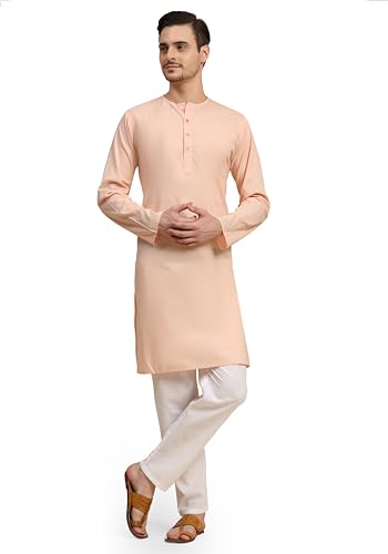 Image of SKAVIJ Men's Pure Cotton Solid Kurta Pajama Set Round Neck Casual Yoga Dress