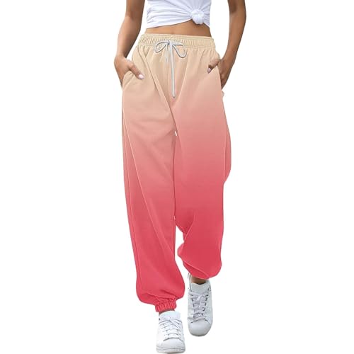 Calça de moletom feminina com cintura alta e bolsos, Vermelho, M