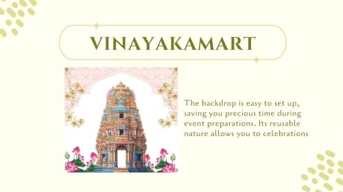 Image of varalakshmi Pooja Background | Light Pink Background with a Traditional Line Arch, a Colorful Temple Entrance,Golden Leaves, and Pink Lotus Flowers Decoration Cloth 8x8 Feet