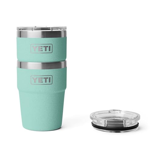 Image of YETI Rambler 16 oz Stackable Tumbler, Vacuum Insulated, Stainless Steel with MagSlider Lid, Sea Stone