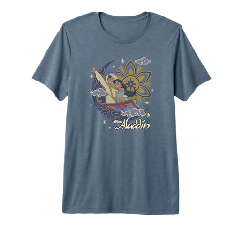 T-shirt premium Aladdin Jasmine et tapis volant avec poster floral de qualité supérieure