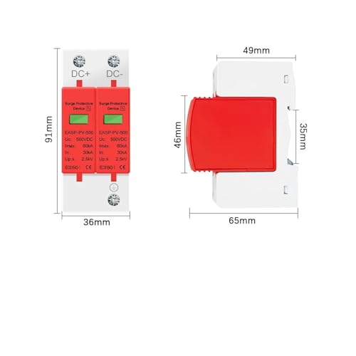 Pararrayos fotovoltaicos 2P DC 500V 40KA y protectores de voltaje solar 2