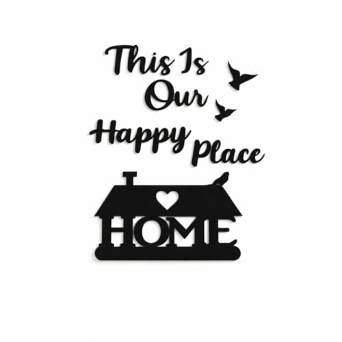 Image of This Is Our Happy Place MDF Wall Art Wall Decor for Home, Inspirational Quote Wall Hanging with House Design, Modern Black Decorative Wall Piece for Living Room Bedroom Home Decoration (This Is Our Happy Place MDF Wall Decor)