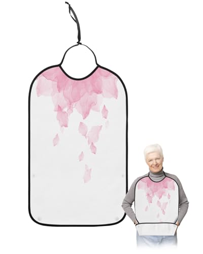 Gradient Flower Adult Bib for Adults Men, Women, Washable & Adjustable Terry Cloth Bib with Crumb Catcher Reusable Waterproof Clothing Clothes Protector Apron Solid Blush Pink Romantic Minimalist Art