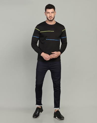 Image of INKKR Striped Men's Round Neck Black Full Sleeve T-Shirt