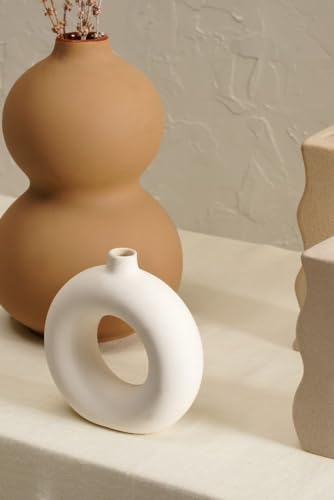 Image of PUREZENTO Desert Farmhouse Vase Beige and White Set of 7 Matte Finish Ceramic Designer Flower Vase for Home Decor Table Bedroom Side Corner