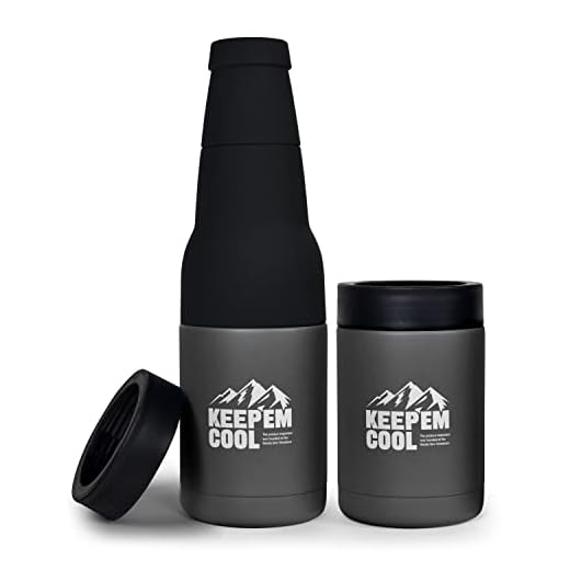 Keep em Cool Vacuum Insulated Beer Bottle & Can Cooler With Beer Opener- Double Walled, Stainless Steel Drink Cooler For Beers & Beverages- Easy To Hold For BBQs & Camping- Great Beer Gift (Grey)