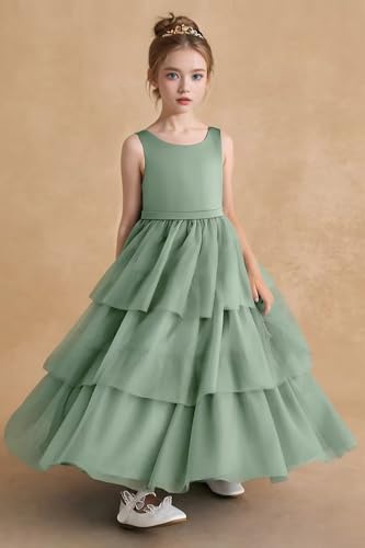Flower Girl Dress Elegant Multi-Layer Fluffy Skirt Sleeveless Formal Evening Party First Communion3