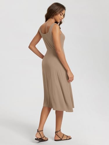 Image of ODODOS Square Neck Midi Dress with Pockets for Women Summer Casual Sleeveless Sundress Flare Tank Dress