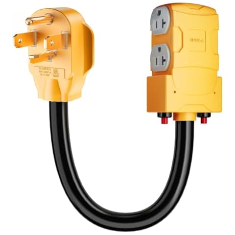 MECMO Dryer 4-Prong 30 AMP to 20 Amp 110V Dryer Distribution Adapter, NEMA 14-30P to 4X 5-15R 5-20R Dryer Wall Socket 4 Prong to Four T-Blade Household Outlet w/ 24amp Circuit Breaker, ETL Listed Cover