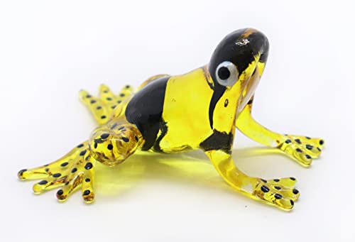 Changthai Design Tiny 2½" Long Yello Black Frog Figurine - Miniature Hand Blown Glass Colorful Poison Dart Arrow Frogs Amphibian Tropical Animals Crystal Decorative Collectible Figurines Home Décor #TOP3