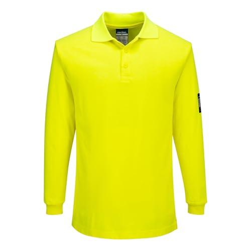 Portwest FR805 Modaflame Knit FR Long Sleeve Polo Shirt Flame Resistant Anti Static CE CAT III Multi Norm Protection Ribbed Collar and Cuffs 3 Button Placket, Yellow, XXXL