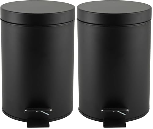Beldray LA038098BLKFEU7 Basurero de pedal para baño - pequeño, redondo, de acero inoxidable, para dormitorio, oficina, cocina, baño, cierre suave, con cubeta interior extraíble de 3L, color negro