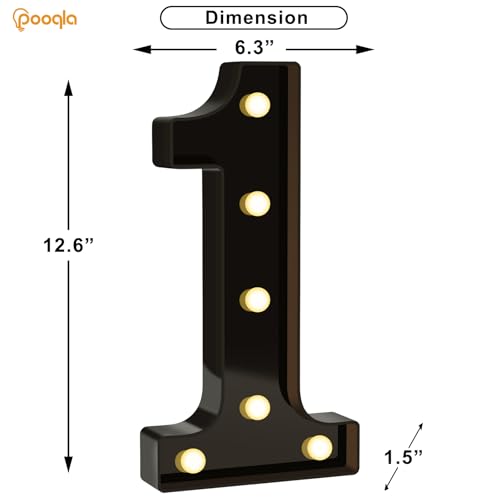 Image of Pooqla 1st Birthday Decorations for Boys, Large Black Light Up Numbers | Black Party Decorations, 12.6in Tall Big Marquee Numbers 1st 10th 21st Anniversary Birthday Gift for Boys Wedding Room Decor