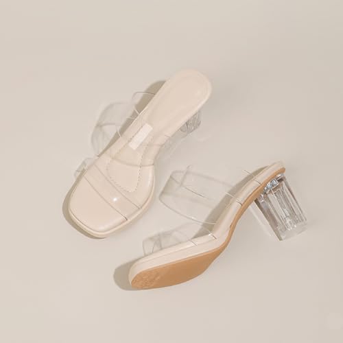 Women's Clear Two Strap High Heel Sandals Fashion Backless Slip On Transparent Heeled Soft Platform Sexy Mules Summer Party Wedding Prom Dress Shoes 7