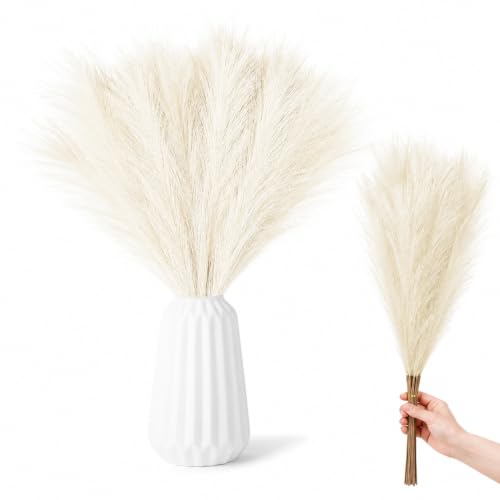 Image of 30pcs Champagne Pampas Grass, 55cm Pampas Grass Artificial, Dried Pampas Grass Decorations, Floor Vase Arrangements for Living Room, Wedding and Home Decor