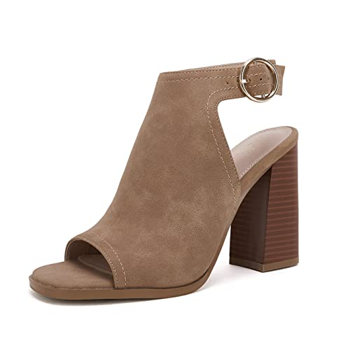 Image of Ermonn Women's Open Peep Toe Sandals Chunky Block High Heel Cutout Booties