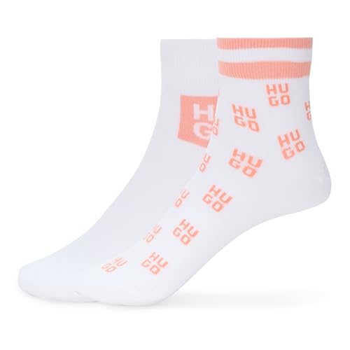 Image of HUGO, 2-Pack Stacked Logo Combed Cotton Socks, white ivory, 6-9