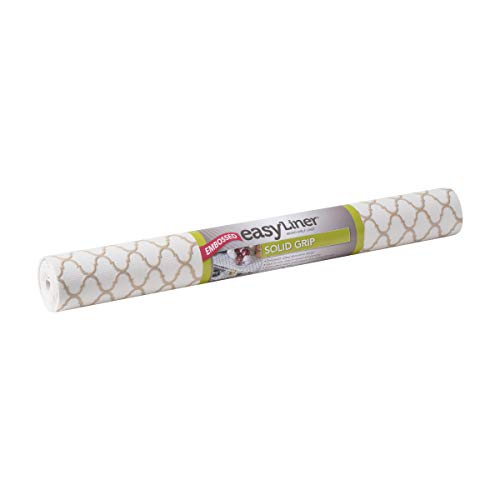 Duck Non-Adhesive Shelf Liner Solid Grip EasyLiner, 20-inch x 4 Feet, Taupe Quatrefoil