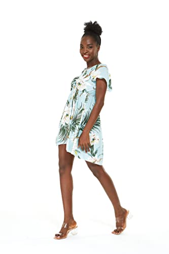 Image of Wispy Cereus Light Blue Family Matching Hawaiian Clothes | Family Matching Outfits • Soft Rayon Fabric • Tropical Floral Print • Vacation Ready • Luau Party Wear