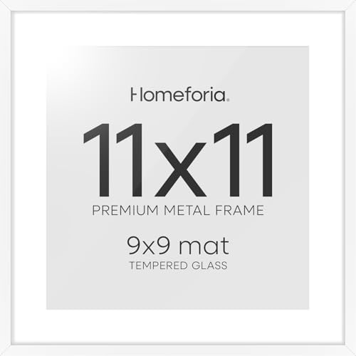Image of Homeforia 11x11 Picture Frame White, High End Metal 11 by 11 Square Frames with Mat 9 x 9 Opening, 11by11 Poster Frames Matted to 9x9 inch Photo, Wall Hanging Frame, Tempered Glass, Wall Kit, Set of 1