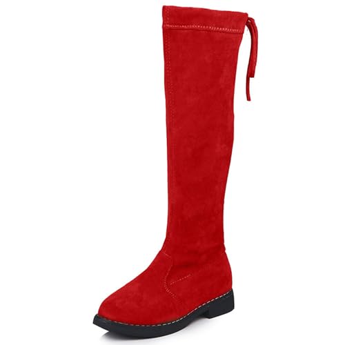 WUIWUIYU Girls Knee High Boots Ties Zipper String Suede Over Knee Long Boots Round Toe Lovely Princess Shoes